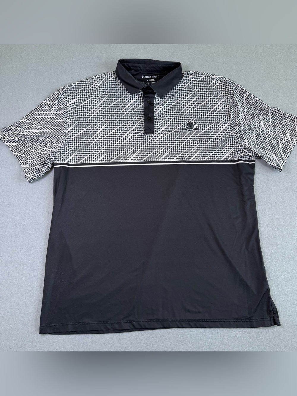 Tattoo Golf Polo Shirt 3XL Houndstooth Skull & Crossbones Performance Stretch